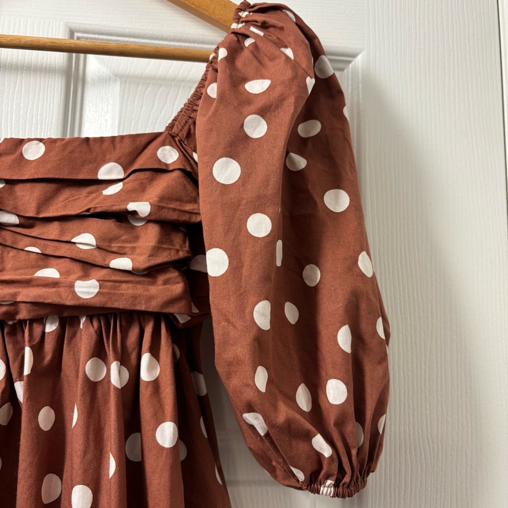 Abercrombie & Fitch Rust Polka Dot Smocked Dress - Picture 5 of 8
